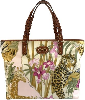 Ferragamo Brown Multi-Color Nylon Leather Handbag Tote Bag (Pre-Owned)