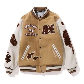 A Bathing Ape BAPE Multi Motif Varsity Jacket Beige 1J80-141-001-BEG