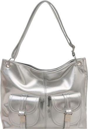 Generic Women PU Material Fashion Crossbody Shoulder Bag for Shop(Silver) (Silver)