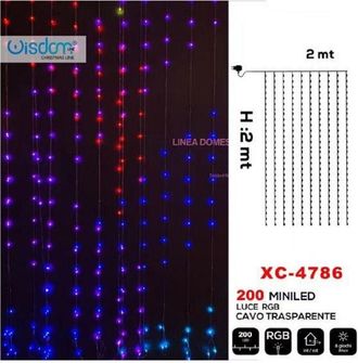 Trade Shop Trade Shop - Tenda Luminosa Natalizia 200 Led Luce Rgb Cavo Trasparente 8 Giochi Luce Xc-4786