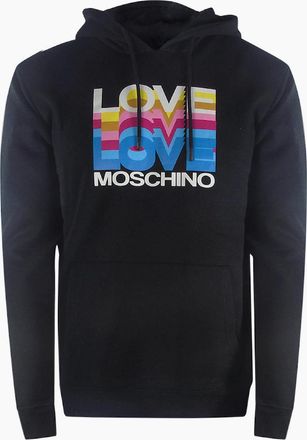 Love Moschino Mens Love Moschino Multi Logo Black Hoodie - Size: 42
