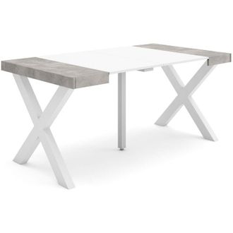 Skraut Home Skraut Home - Mesa Consola Extensible, Mesa Comedor Plegable, 160, Para 8 Comensales, Patas Madera Maciza, Estilo Moderno, Blanco Y Gris Cemento