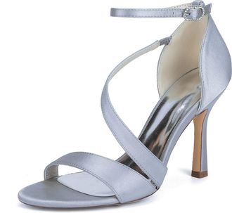 Generic Womens High Heels Wedding Bridal Shoes Satin Stilettos Sandals Comfortable Casual Dress Pumps Shoes 9.5Cm,Silver,10 UK