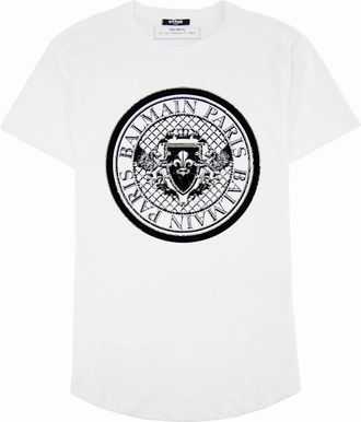 Balmain Mens Balmain Cotton T-shirt With Velvet Medallion White - Size: 36
