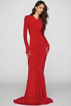 Norma Kamali Long-Sleeve Shirred Maxi Dress