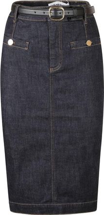 Self Portrait High-Waisted Denim Midi Skirt With Front Pockets And Belt