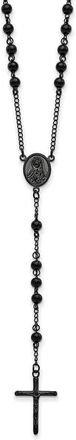 Diamond2Deal Stainless Steel Polished Black IP-plated Beaded Rosary Cross Necklace 30