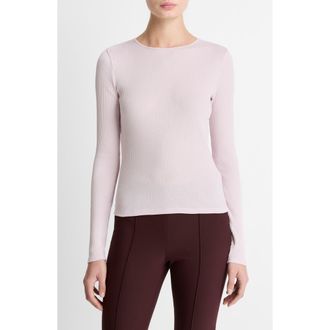 Vince Rib Pima Cotton Long Sleeve Crewneck T-Shirt in Iris Quartz at Nordstrom, Size Small