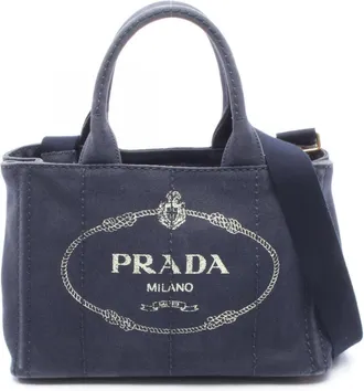 Prada Navy Canvas Handbag Tote Bag (Pre-Owned)