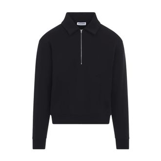 Jil Sander Hoodies & sweatvesten, Heren, Zwart, L, Katoen, Half-Zip Sweatshirt