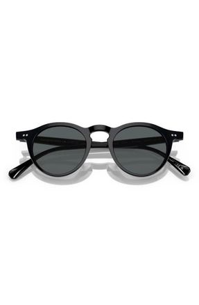 Oliver Peoples 47mm Small Polarized Round Sunglasses in Black /Midnight Express Polar at Nordstrom
