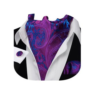 Barry.Wang Mens Cravat Tie Silk Ascot Paisley Scarf Self Ties Pocket Square Cufflinks Set Dress Wedding