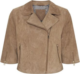 Notyz Korte Su&egrave;de Jas Donker Steen Goud - Dames - Leren en Su&egrave;de Jassen - Beige - 3XL - Su&egrave;de - Jassen