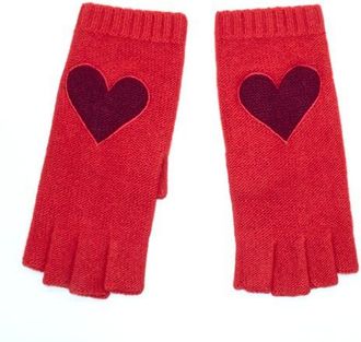 Portolano Cashmere fingerless gloves with heart patch in Cherry Red/rum at Nordstrom