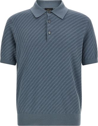 Brioni Light Blue Weaving Textured Polo