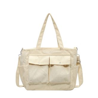 Generic Vintage Multi Pocket Corduroy Handbag Large Capacity Womens Shoulder Bag Casual Crossbody For Women Commuting(White B)