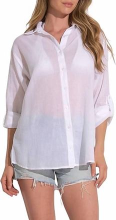 Elan Long Sleeve Button Down Word Heart Top In White