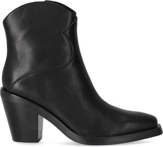 Ash Zwarte Leren Texaanse Enkellaars - Dames - Cowboylaarzen - Zwart - 39 EU - Leer - Schoenen