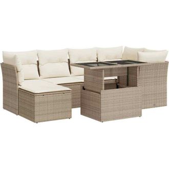 vidaXL Vidaxl - Set Sof&aacute;s De Jard&iacute;n 7 Piezas Y Cojines Rat&aacute;n Sint&eacute;tico Beige