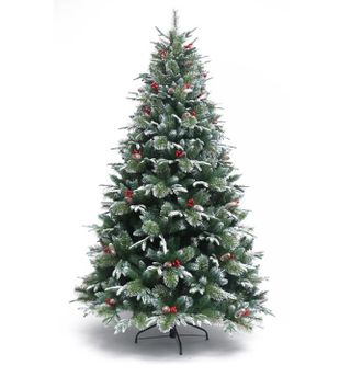 OEM &Aacute;rbol De Navidad Premium Starrylights, Cubierto De Nieve, Con Pi&ntilde;as Y Bayas De Serbal, 210 Cm X 100 Cm: Lujoso, Denso Y Deliciosamente Festivo