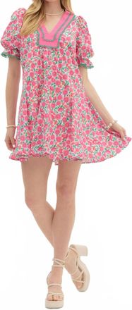 Entro Floral Mini Dress With Detail On Sleeve And Yoke In Pink