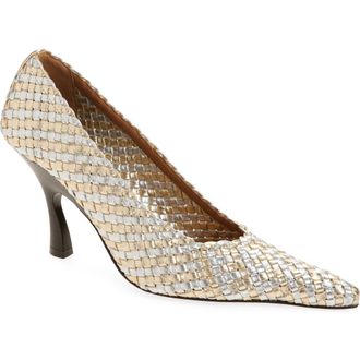 Stella McCartney Elsa Woven Pointed Toe Pump in Silver/Gold at Nordstrom, Size 10.5Us