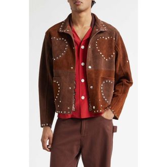 Bode Hearts Suede Welding Jacket in Brown Tan at Nordstrom, Size X-Large