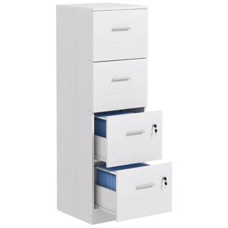 OEM Armadio Per Ufficio A 4 Cassetti Con 2 Serrature E Barra Portadocumenti, In Legno, 40x42x130.8 Cm, Bianco