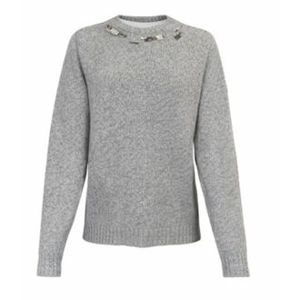 Fabiana Filippi Truien & Vesten, Dames, Grijs, M, Wol, Trui met ronde hals en kristallen