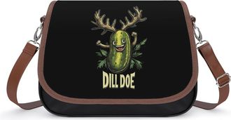 Generic Dill Doe Funny Pickle Womens Leather Crossbody Bags with Adjustable Strap Casual Printed Shoulder Handbag