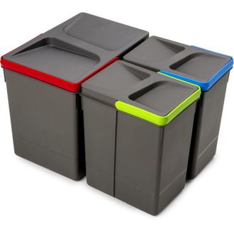 Emuca Kit De Contenedores De Reciclaje Para Caj&oacute;n De Cocina Recycle Altura 266mm, 1x15litros, 2x7litros, Pl&aacute;stico Gris Antracita - Emuca