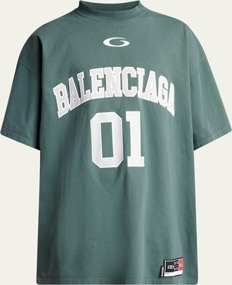Balenciaga Mens Basketball Logo Oversized Fit T-Shirt
