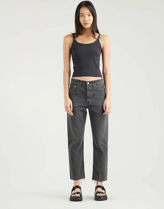 Levi's 501 Jeans Womens Black Denim High-Rise Straight Leg Cropped KFC888