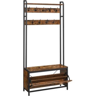 Vasagle Vasagle - Appendiabiti con Scarpiera a Ribalta, Mobile da Ingresso, con Panca, 9 Ganci e Mensola Superiore, per Corridoio Camera da Letto, Stile