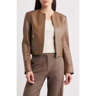 BOSS Sadenita Leather Jacket in Teak at Nordstrom Rack, Size 12