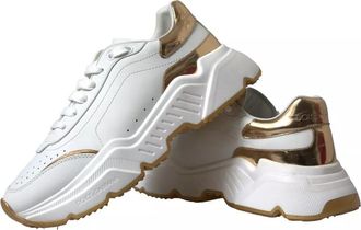 Dolce & Gabbana White Gold Leather Men Sneakers DAYMASTER Mens Shoes (Pre-Owned)
