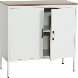 Hhg Nunca usado] Cómoda HHG 926, mueble aparador aparador, 2 puertas metal 90x90x40cm, revestido de melamina, blanco