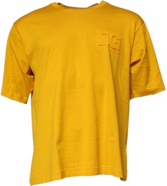 Dolce & Gabbana Donkergele T-shirt met logo en ronde hals van katoen - Heren - T-shirts - Geel - M - Katoen - Tops