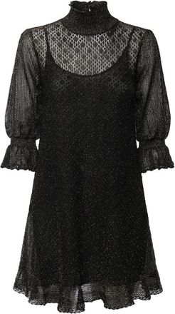 Chlo&eacute; Ruffled Mini-jurk met pofmouwen - Dames - Feestkleedjes - Zwart - M - Polyester - Kleedjes