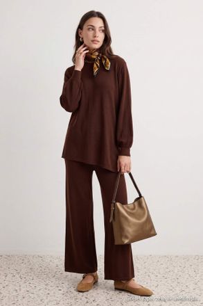 Trendyol Modest Dames Bruin Effen Lang, Regular fit Modest Tweedelig Set