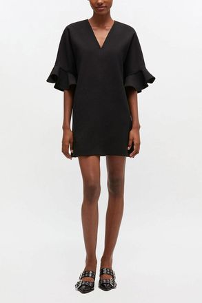 Ganni Black Mini Ruffle Dress - Size 34