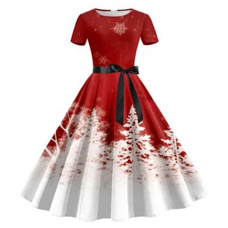 Generic Christmas Dress for Women High Waist Tunic Dress Midi Christmas Dresses for Women 2025 School Skirt 1950s Retro Short Sleeve Spaghetti Strap Evening P