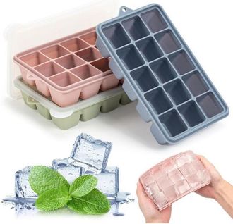 OEM Juego De 3 Bandejas De Silicona Para Cubitos De Hielo, 15 Bandejas Cuadradas Con Tapa, F&aacute;ciles De Desmoldar Para C&oacute;cteles, Whisky, Comida Para Beb&eacute;s, 