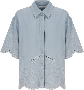Zimmermann Light Blue Daylight Embroidered Denim Shirt