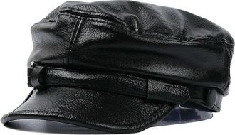 Generic NYSBH Genuine Leather Fisherman Sailor Fiddler Driver Hat Flat Cap for Men Women Black