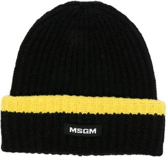 Msgm Berretto in lana a coste - Nero