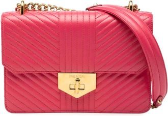 Prada Pre-owned Prada Soft Calf Chevron Impunture Turn Lock Chain Crossbody 193MZ75P8N8T8IZH