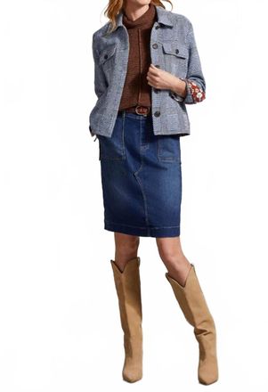 Tribal Front-Button Closure Crop Shacket In Bluelake