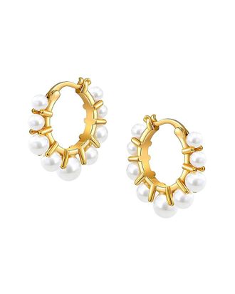 Liv Oliver 18K Plated Pearl Mini Hoops