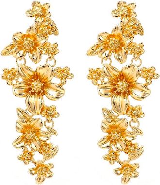 Liv Oliver 18K Gold Multi Flower Statement Earrings